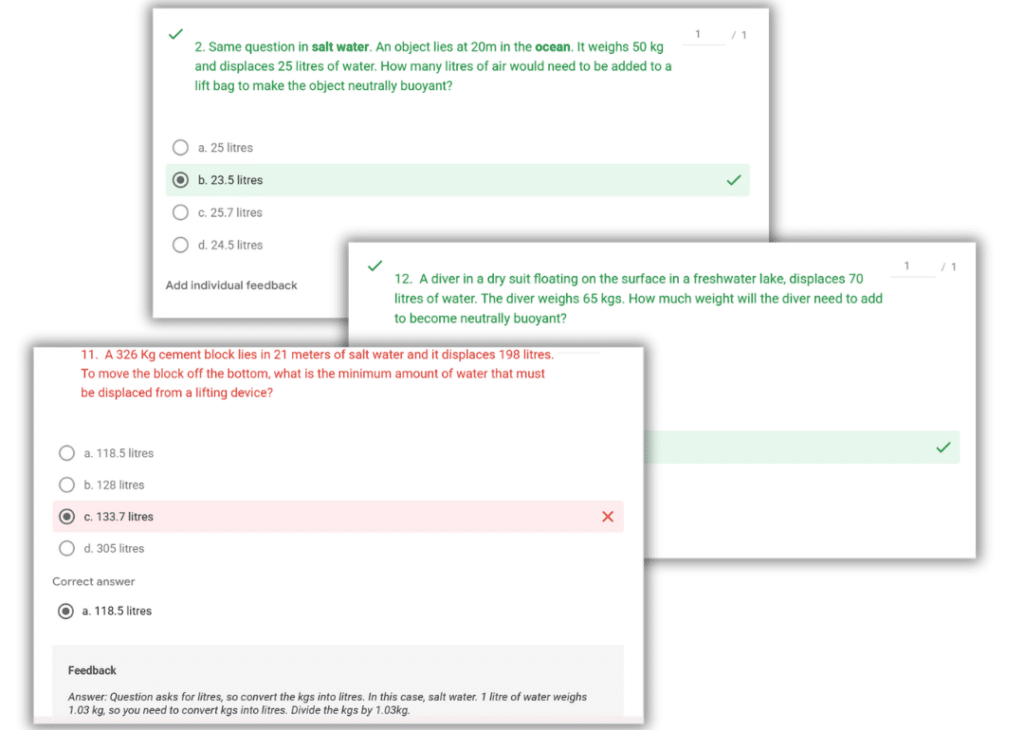 PADI IDC Dive Theory exams.